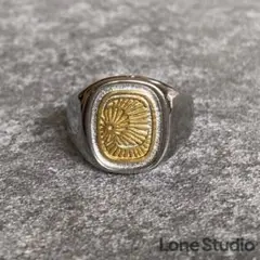 メキシカンジュエリー シルバー ゴールド シグネットリング 太陽 サンモチーフ