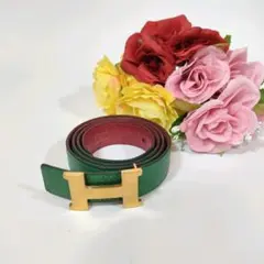 美品 レザーベルト エルメス コンスタンス 緑 グリーン 金 ゴールド 赤 本革