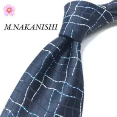 【美品】M.NAKANISHI ネクタイ 総柄 ブルー ホワイト ネイビー