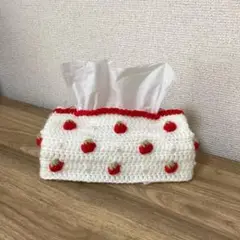 ハンドメイド 編み物 いちご ティッシュケース ティッシュカバー ビーズ 赤 ②