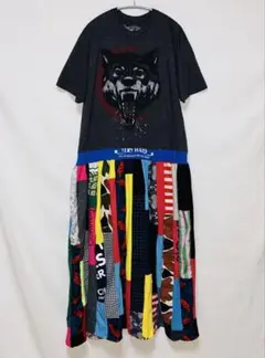 ダークグレー『古着リメイクワンピース、パッチワーク』No.882