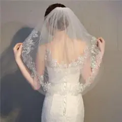 【新品未使用】ショートベール 結婚式 花嫁準備 レース 刺繍 花柄 ベール