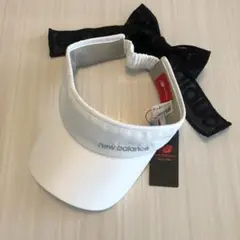 ニューバランスゴルフ レディース リボン サンバイザー ホワイト 白×黒リボン