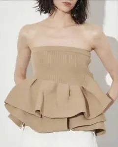 styling/ラッフルニットベアトップ　ベージュ