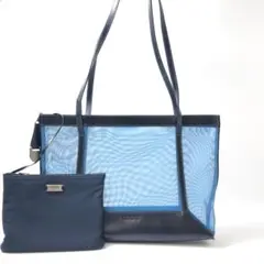 6B240/ロエベ/トートバッグ/ポーチ付き/メッシュバッグ/レザー/ブルー系