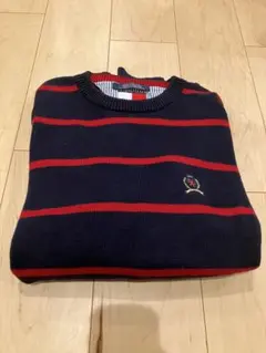 TOMMY HILFIGER ネイビー ストライプ コットンセーター メンズL