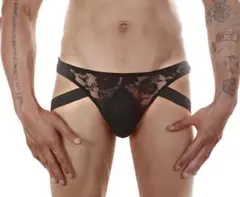 FLORAL LACE メンズ セクシー Tバックレースブリーフ Mサイズ