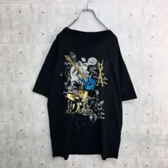 x0185 Tシャツ 黒 XL相当 楽器プリント