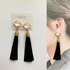 1761 再版*ピンクシャーベットスクエア*ロングタッセルピアス