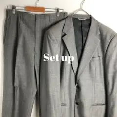 【セットアップ　シングル　ストライプ　モヘヤ　カシミヤ混　グレー　古着】