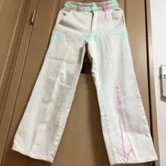 #GU ホワイト ストレートデニムパンツ ハイウエスト レディース