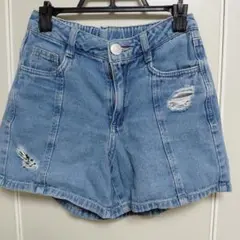 ライトブルー ダメージ加工 ショートパンツ
