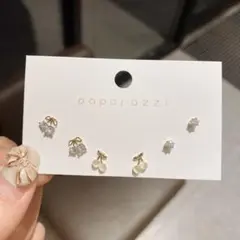 paparazzi クリスタルリボンピアスセット 6個