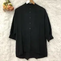 ★アパートバイローリーズ★ ノーカラー シャツ 【F】 レーヨン 麻 黒