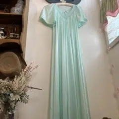 USA vintage レースランジェリー　ミントグリーン ネグリジェ サテン