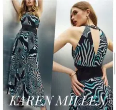 KAREN MILLENゼブラ オン プリーツ ホルターミディドレス