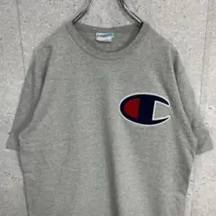 チャンピオン　ビックロゴ　刺繍　グレー　Tシャツ L