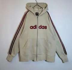 adidasアディダス 刺繍ロゴ　サイドライン　ジップアップパーカー