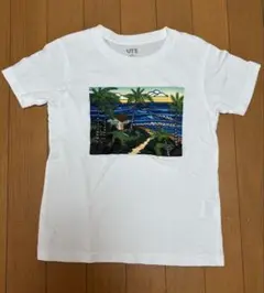 ヘザーブラウン(UT 海とヤシの木)プリント Tシャツ 120