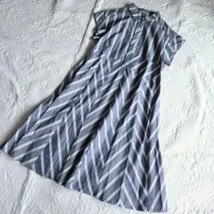 新品タグ付き☆FESTENIR ストライプ柄 半袖シャツワンピース ロング　38