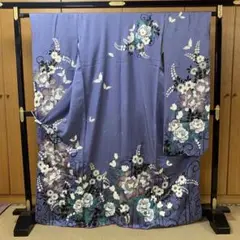 振袖⑩ 紫 花柄 蝶 美品 正絹