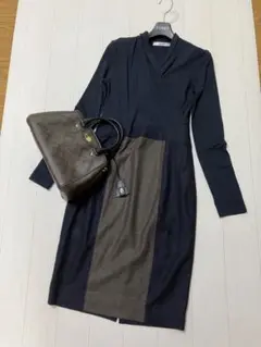 美品 マックスマーラ ワンピース 白タグ 異素材 ネイビー