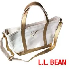 【限定】LLBEANキャンバス×レザートートバッグ ゴールド 2WAYバッグ