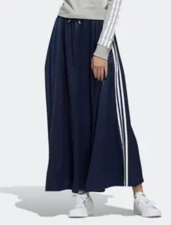 アディダス ロングサテンスカート ネイビー【大きいサイズ】