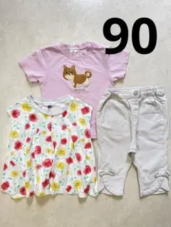 90 Tシャツ パンツセット 3枚 カットソー 半袖Tシャツ ズボン セット