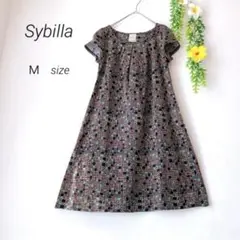 Sybilla シビラ /日本製 フレンチスリーブ ワンピース M クルーネック