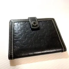 COACH コーチ ミニシグネチャー ブラックレザー カードケース パスケース