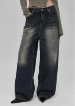 BLACKUP ワイドデニムパンツ ミッドブルー S