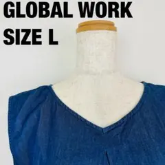 GLOBAL WORK デニム素材フレンチスリーブ無地シンプル【A-100】