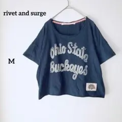 リベットアンドサージ プリント Tシャツ 半袖 短丈 ゆったり ネイビー M