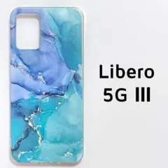 Libero 5G Ⅲ カバー 青緑 マーブル クリア 透明.