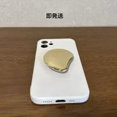 【即発送】iPhone12対応 ホワイトソフトケース ゴールドスタンド付き