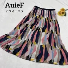 【AuieF】 アウィーエフ　マルチカラープリーツスカート　幾何学模様　38 M