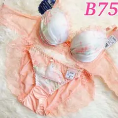 B75♥️ブラショーツセット♥️オレンジ 花柄プリント レース 可愛い251058Y