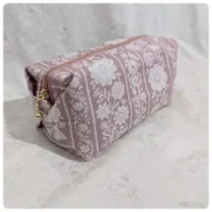ハンドメイド♡キャラメルポーチ♡レーステープ♡フラワー♡ピンク