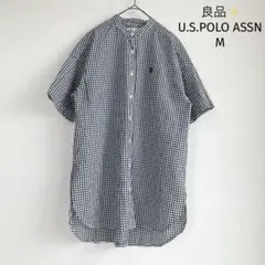 良品✨ユーエスポロアッスン シャツチュニック M 五分袖 ギンガムチェック