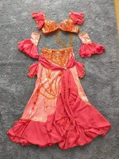 【美品】ベリーダンス衣装 オリエンタル衣装 オレンジサーモンピンク