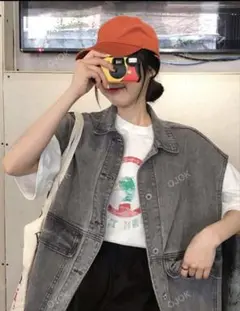 SHEIN ウォッシュドデニムベスト