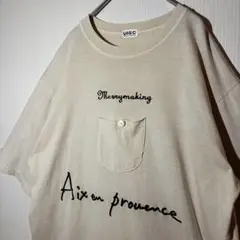 【個性派古着】お洒落なデザインポケット付き（3個）ベージュTシャツ　希少　XL