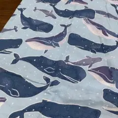 クジラ柄　ダブルガーゼ生地　ブルー　108cm ×50cm