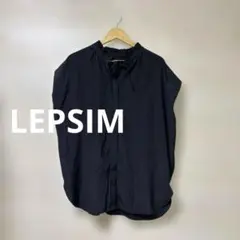 LEPSIM★黒 フリルネック オーバーサイズシャツ フレンチスリーブ スリット