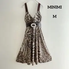 Minimi USA製 ベルト付き アニマル柄 ワンピース M カップ付
