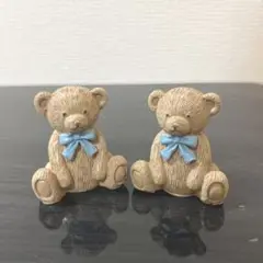 ナチュラルキッチン テディベア リボン くま オブジェ ミニチュア ２個　置物