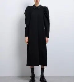ランバンオンブルー シャツカラーパフスリーブワンピース