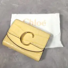 極美品 クロエ 財布 三つ折り トリフォールド レザー クロエC クロコ型押し
