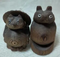 【希少】狸　木彫り 置物　一刀彫　アンティーク　ヴィンテージ　レトロ　縁起物 工芸品 縁起物 一刀彫天然素材 置物 たぬき 彫刻木彫り木製 狸
